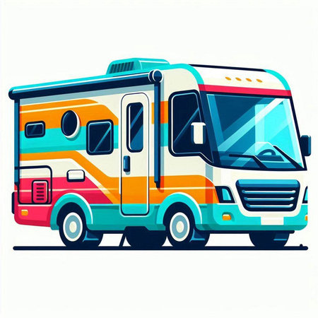 Camper van vector illustration on white background. Camper car vector illustration.のイラスト素材