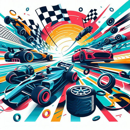 Racing cars on race track. Vector illustration. Eps 10.のイラスト素材