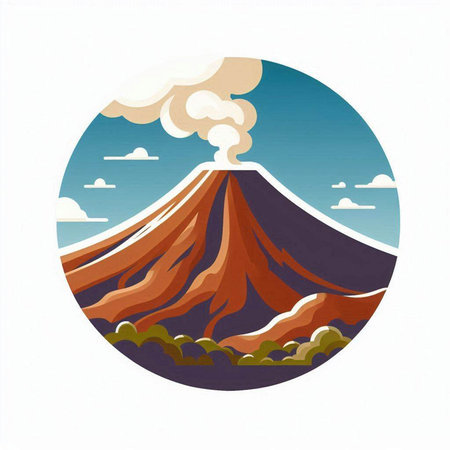 Volcano in the sky. Landscape of the volcano. Vector illustration.のイラスト素材