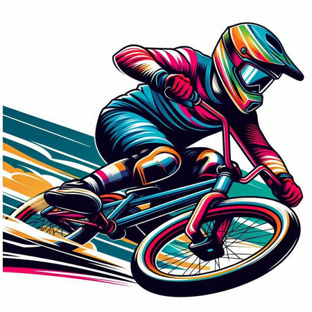 Vector illustration of a motorcyclist on a bicycle, ready for vinyl cutting.のイラスト素材