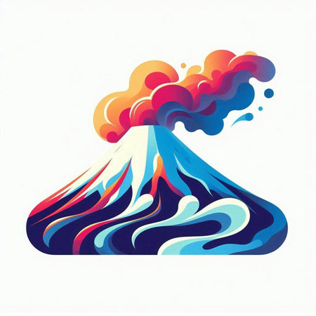 Volcanic eruption with smoke on a white background. Vector illustration.のイラスト素材