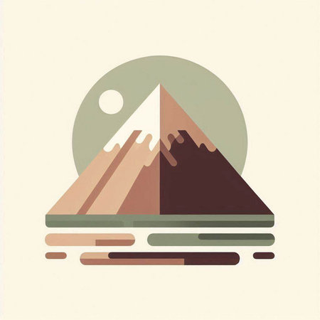 Mountains and sun. Vector illustration in retro style. Minimalism designのイラスト素材
