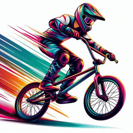 Mountain biker on a bicycle. Colorful vector illustration.のイラスト素材