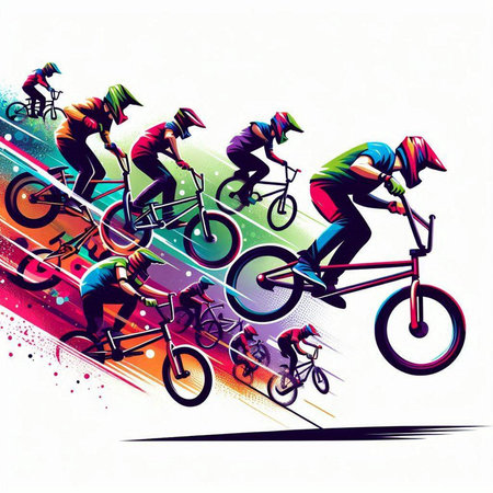 Bicyclist riding on a mountain bike. Colorful vector illustration.のイラスト素材