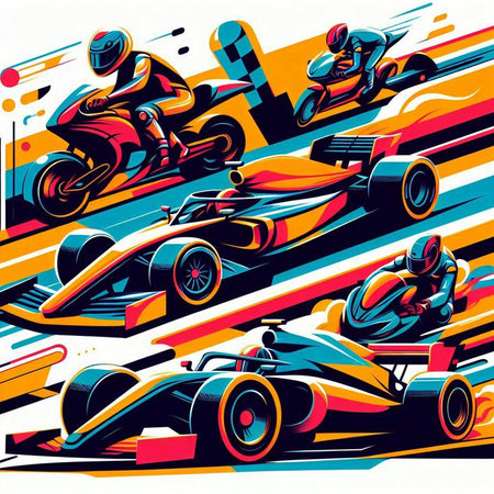 Vector illustration of a racing car on a racing track. Vector illustration.のイラスト素材