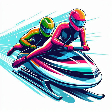 Vector illustration of a snowboarder riding a snowmobile isolated on white backgroundのイラスト素材