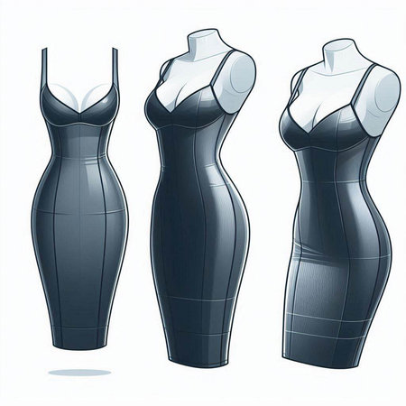 Womens black dress on a mannequin. Vector illustration.のイラスト素材