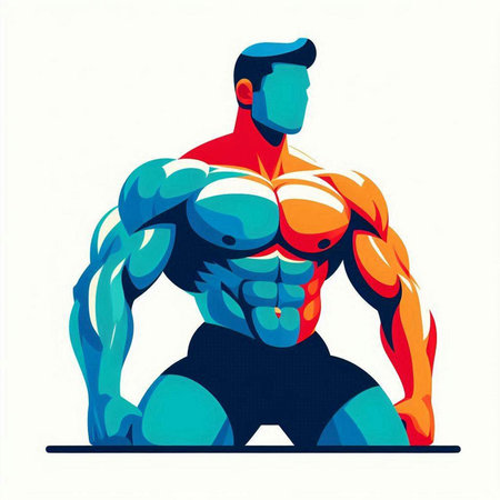 Muscular bodybuilder posing on a white background. Vector illustration.のイラスト素材