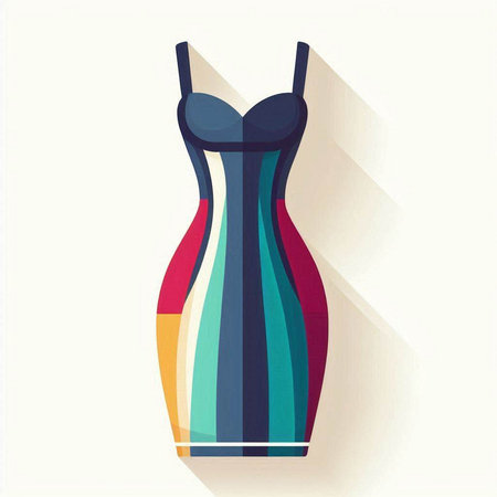 Illustration of a woman's dress in retro style with long shadowのイラスト素材