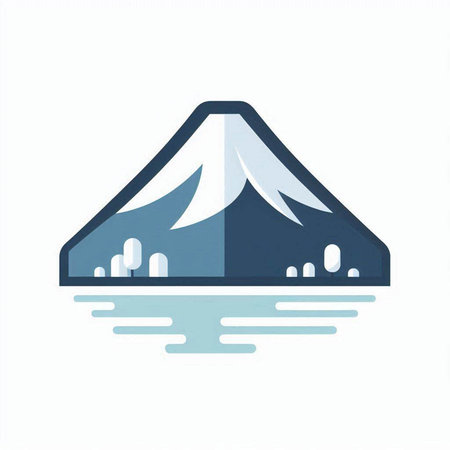 Vector illustration of a mountain with a reflection in the water on a white backgroundのイラスト素材