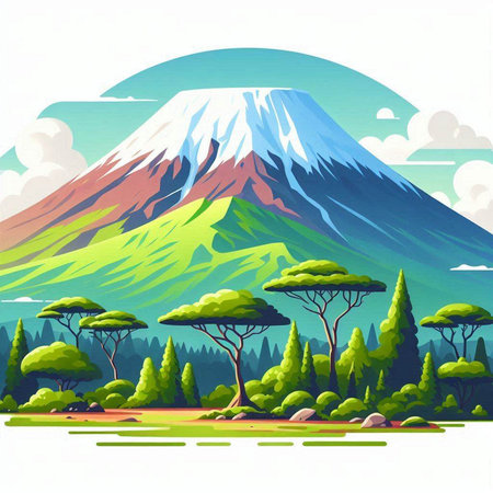 Mt. Fuji and green trees. Vector illustration of natural landscape.のイラスト素材