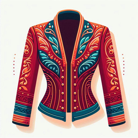 Vector illustration of a jacket with embroidery on a mannequinのイラスト素材