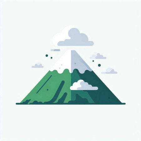 Mountain with clouds and sky in flat style, vector illustration.のイラスト素材