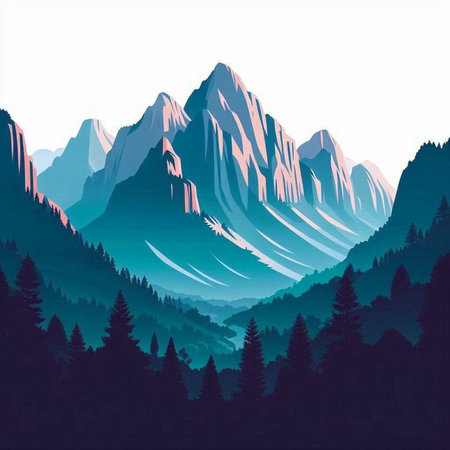 Mountains with coniferous forest in the background. Vector illustration.のイラスト素材