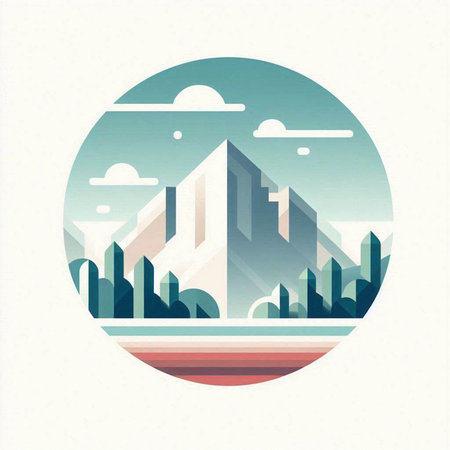 Modern city skyline in flat style. Vector illustration of urban landscape.のイラスト素材