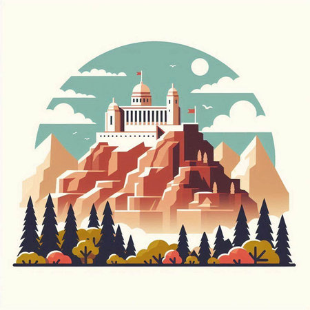 Capitol building on the background of the mountains. Vector illustration.のイラスト素材