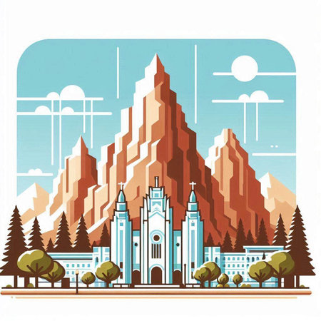 Church in the mountains. Illustration in retro style. Vector.のイラスト素材