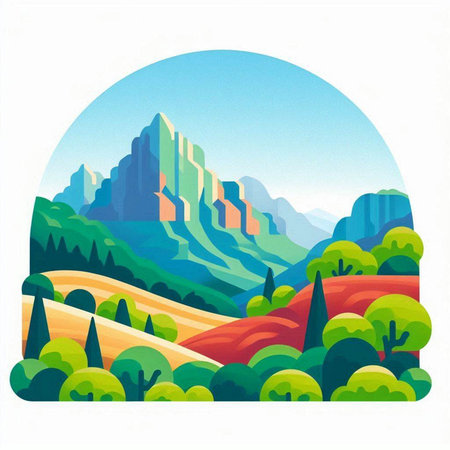 Mountain landscape in flat style. Vector illustration for your design.のイラスト素材