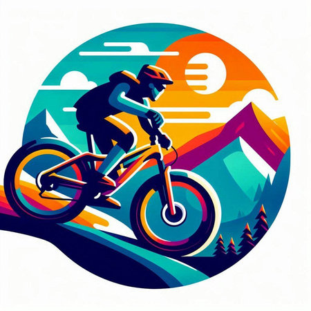 Cyclist riding mountain bike, extreme sport, vector illustration.のイラスト素材
