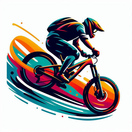 Bicyclist riding a mountain bike, extreme sport vector illustrationのイラスト素材
