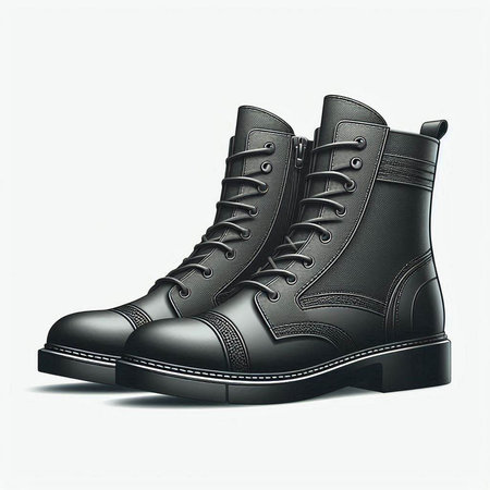Black leather boots isolated on white background. 3d render illustration.のイラスト素材