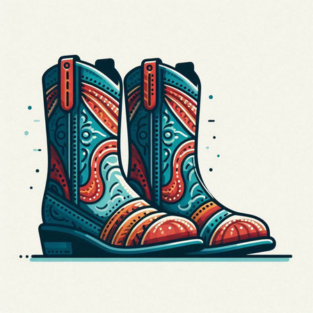 Vector illustration of cowboy boots with ornament. Hand drawn design element.のイラスト素材