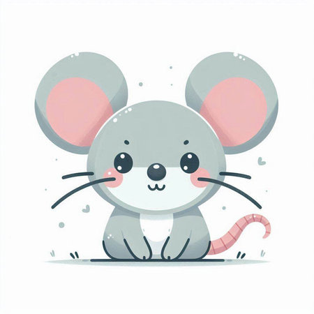 Cute cartoon mouse with worm. Vector illustration on white background.のイラスト素材