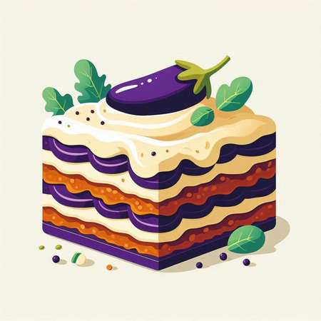 Vegetable cake with eggplant and cream. Vector illustration.のイラスト素材