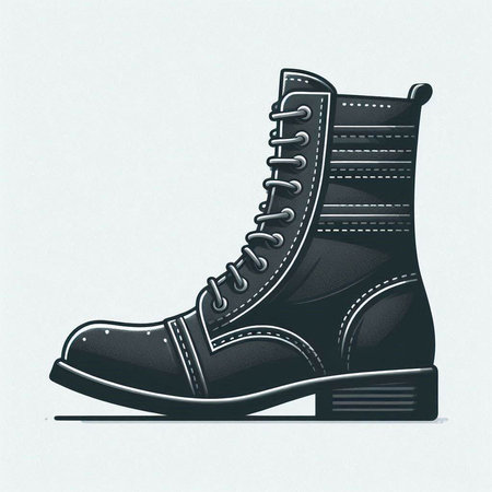 Black leather boot isolated on white background. Vector illustration. Eps 10.のイラスト素材