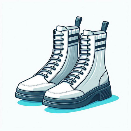 Illustration of a pair of white winter boots on a white backgroundのイラスト素材