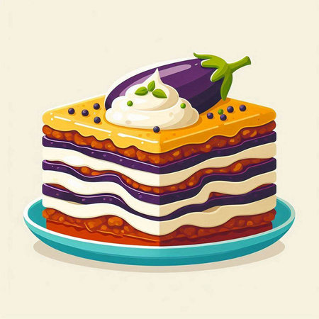 Piece of cake with eggplant and cream. Vector illustration.のイラスト素材