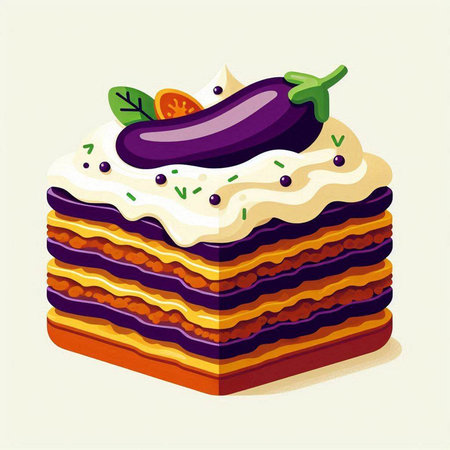 Illustration of a layered layered cake with eggplant, zucchini and carrotsのイラスト素材