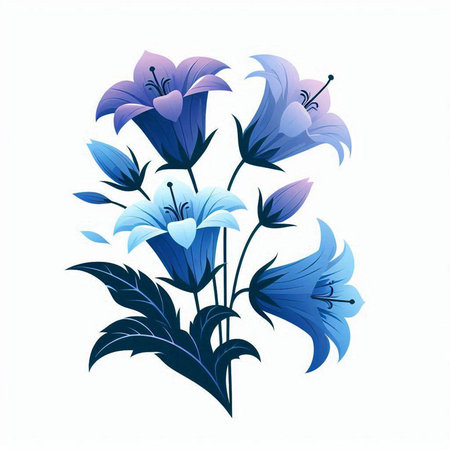 Beautiful blue lily flowers isolated on white background. Vector illustration.のイラスト素材
