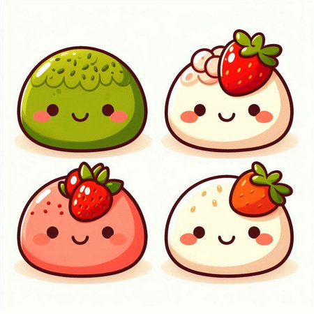 Cute kawaii strawberry meringues. Vector illustration.のイラスト素材