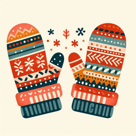 Winter mittens with snowflakes. Vector illustration in retro style.のイラスト素材