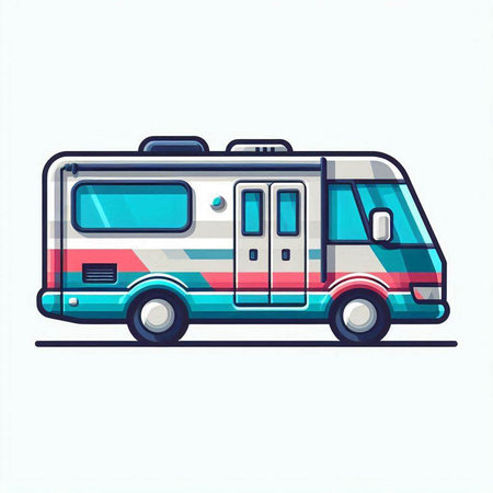 Vector illustration of a camper van isolated on a white background.のイラスト素材