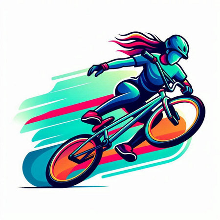 Cyclist in action, vector illustration isolated on white background.のイラスト素材