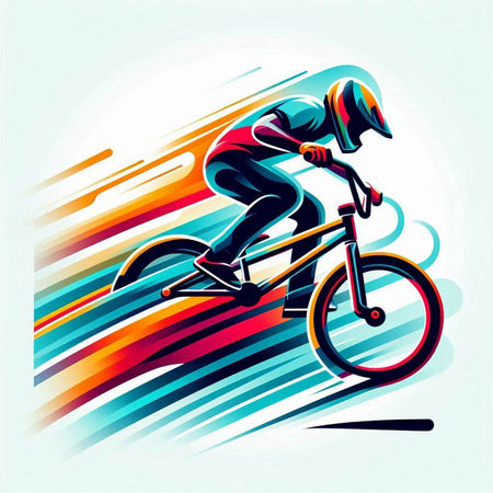 Cyclist riding bicycle, abstract vector illustration. Sport background.のイラスト素材