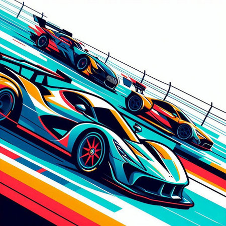 Futuristic race cars on a colorful background. Vector illustration.のイラスト素材