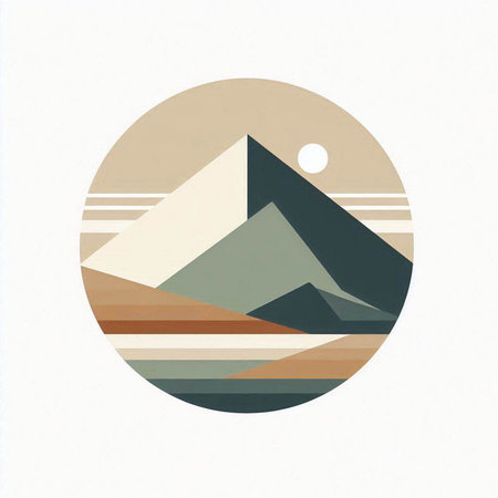 Abstract geometric background with mountains and sun. Minimalistic design.のイラスト素材