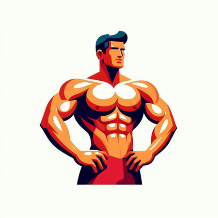 Bodybuilder man. Vector illustration. Isolated on white background.のイラスト素材