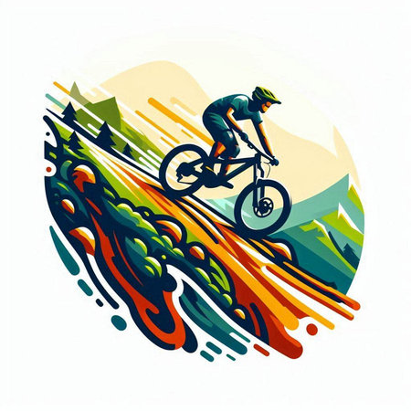 Mountain biker riding on the road, extreme sport, vector illustrationのイラスト素材