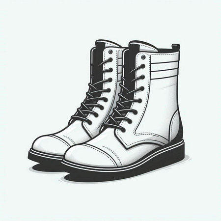 Pair of white leather boots. Vector illustration on white background.のイラスト素材