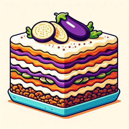 Vegetable cake with eggplant and carrot. Vector illustration.のイラスト素材