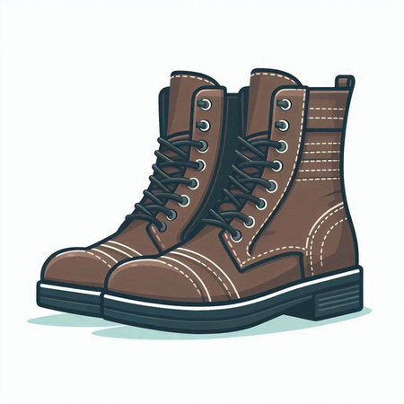 Hiking boots isolated on white background. Cartoon style. Vector illustration.のイラスト素材