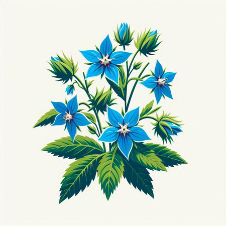 Illustration of blue flowers on a white background. Vector illustration.のイラスト素材
