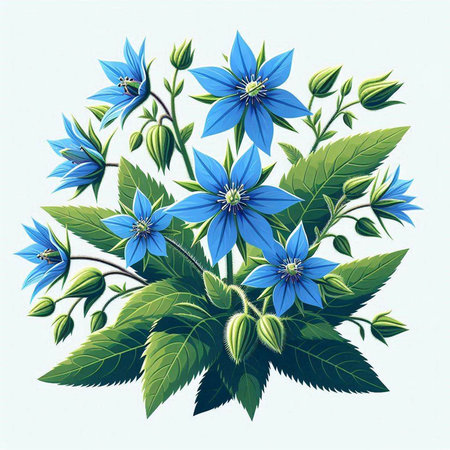 Illustration of blue flowers on a white background. Vector illustration.のイラスト素材