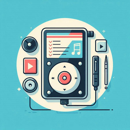 Music player with headphones. Flat design vector illustration. Music concept.のイラスト素材