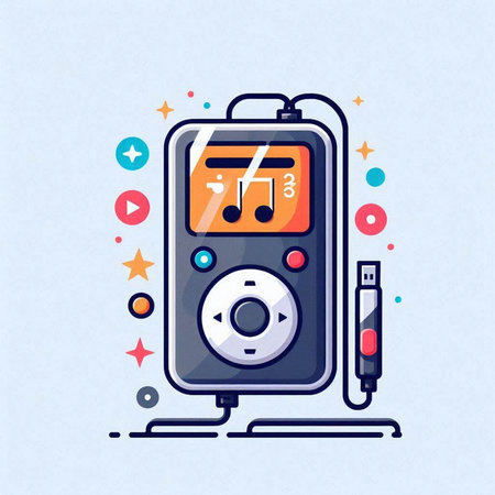Music player flat line icon. Multimedia device, vector illustration.のイラスト素材