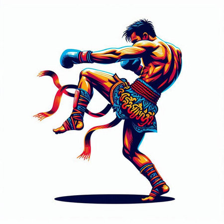 Muay thai fighter, Thai martial art, vector illustration.のイラスト素材